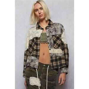 ✨NWT POL Lace Patchwork Plaid Oversized Shirt
